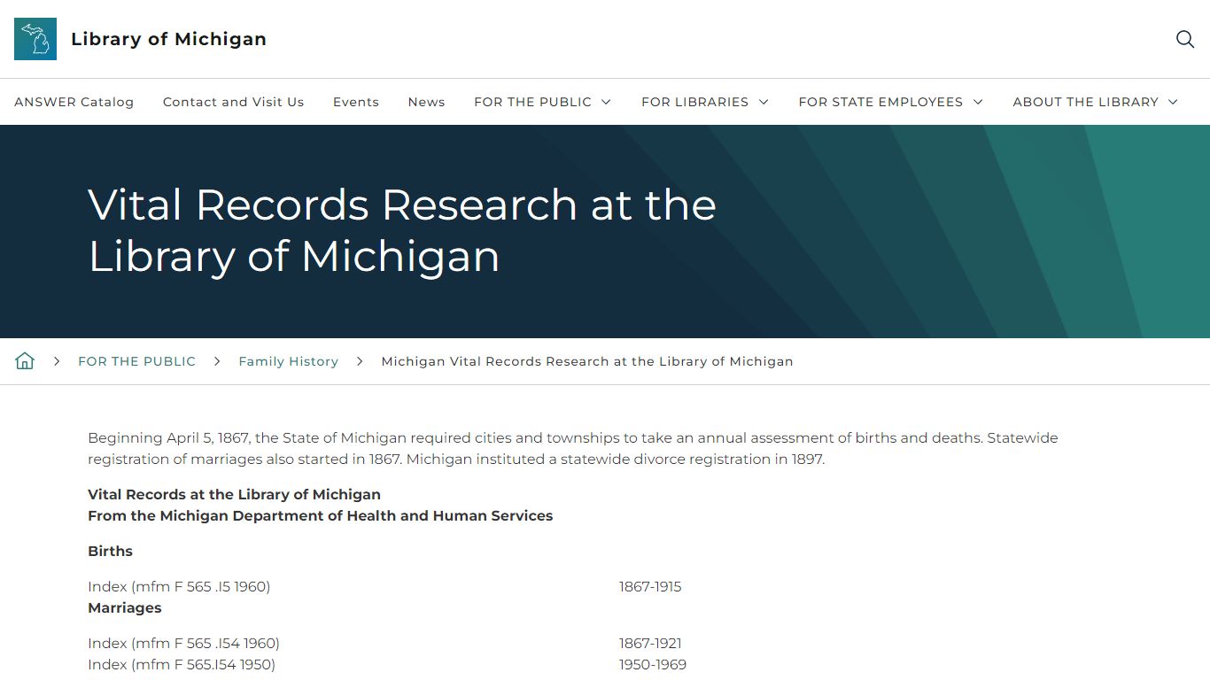 Vital Records Research at the Library of Michigan